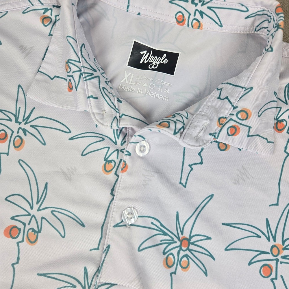 Waggle Golf Polo Shirt Mens XL Palm Tree Tropical Performance Short Sleeve